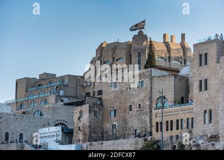 Edificio di Yeshivat ha-Kotel, vicino alla parete occidentale, sulla cima del Monte del Tempio della Città Vecchia di Gerusalemme. Israele Foto Stock