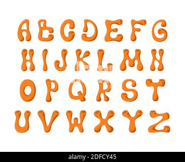 Alfabeto carino per bambini. Vettore volumetrico con lettere arancioni Illustrazione Vettoriale