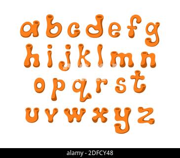Alfabeto carino per bambini. Vettore volumetrico con lettere arancioni Illustrazione Vettoriale
