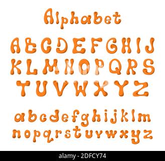 Alfabeto carino per bambini. Vettore volumetrico con lettere arancioni Illustrazione Vettoriale