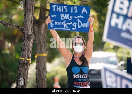 COCONUT CREEK, FL, USA - 29 ottobre 2020 - candidato presidenziale democratico americano Joe Biden al Drive-in Rally al Broward College - Coconut Creek, Flor Foto Stock