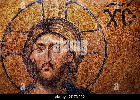 'Dettaglio' dal mosaico della Deesi raffigurante Gesù Cristo in Hagia Sophia, Istanbul, Turchia. Foto Stock