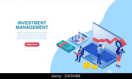 Vettore di persone commerciali che gestiscono le finanze utilizzando il computer Illustrazione Vettoriale