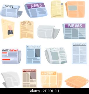 Set di icone di giornali. Set di cartoni animati di icone vettoriali per il web design Illustrazione Vettoriale