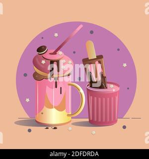 Tazza latte Shake Cream Donut biscotti gelato Eskimo Vector Illustrazione Illustrazione Vettoriale