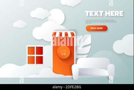 Modello della pagina di destinazione per gli acquisti online. Moderno concetto di design piatto di pagine web per sito web e sito web mobile. Illustrazione vettoriale. Illustrazione Vettoriale