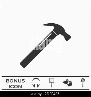 Icona del martello a gancio piatta. Pittogramma nero su sfondo bianco. Simbolo dell'illustrazione vettoriale e pulsante bonus Illustrazione Vettoriale