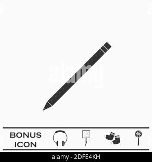 Icona matita piatta. Pittogramma nero su sfondo bianco. Simbolo dell'illustrazione vettoriale e pulsante bonus Illustrazione Vettoriale