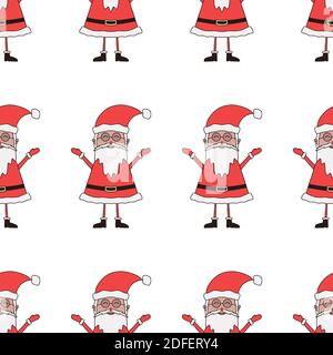 Motivo natalizio senza cuciture realizzato con il personaggio di Babbo Natale su sfondo bianco. Illustrazione Vettoriale