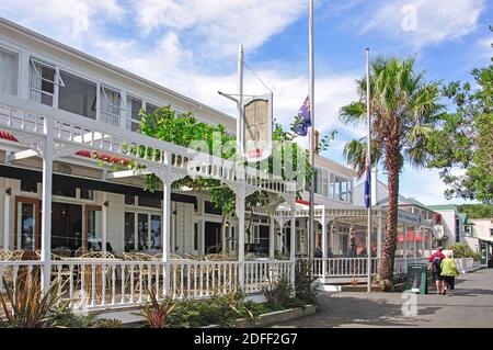 Storica Duca di Marlborough Hotel sul lungomare, Russell, Baia delle Isole, regione di Northland, Isola del nord, Nuova Zelanda Foto Stock