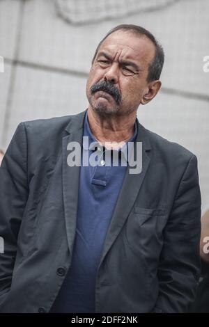 Philippe Martinez, segretario generale del sindacato francese della CGT, in arrivo alla RATP, per sostenere un delegato della CGT della RATP, minacciato di licenziamento a Parigi, in Francia, il 20 luglio 2020. Foto di Pierrick Villette/Avenir Pictures/ABACAPRESS.COM Foto Stock