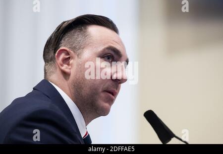 Adam D. DeMarco, Major District of Columbia National Guard, testimonia durante l'audizione della House Natural Resources Committee su "Unresponded Questions about the US Park Police's June 1 Attack on Peaceful Disponers at Lafayette Square" di martedì 28 luglio 2020. Foto di Bill Clark/Pool/ABACAPRESS.COM Foto Stock