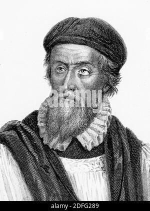 Incisione di Hugh Latimer, martire protestante. Illustrazione da 'la storia del Protestantismo' di James Aitken Wylie (1808-1890), pub. 1878. Foto Stock