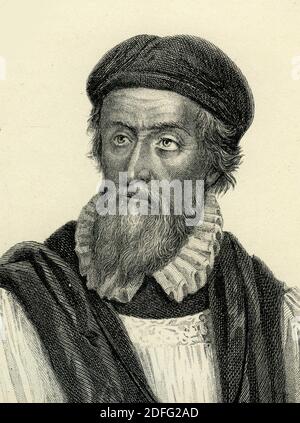 Incisione di Hugh Latimer, martire protestante. Illustrazione da 'la storia del Protestantismo' di James Aitken Wylie (1808-1890), pub. 1878. Foto Stock