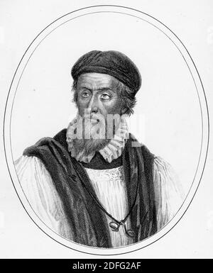 Incisione di Hugh Latimer, martire protestante. Illustrazione da 'la storia del Protestantismo' di James Aitken Wylie (1808-1890), pub. 1878. Foto Stock