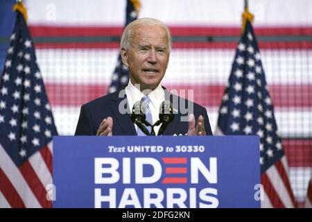 Candidato presidenziale democratico l'ex vice presidente Joe Biden parla all'evento di campagna a Pittsburgh, PA, USA lunedì 31 agosto 2020, in una località chiamata Mill 19. Dopo quasi completamente evitare i viaggi di campagna dall'inizio di marzo, Biden riprende la campagna in-persona il lunedì in Pennsylvania. Foto di Carolyn Kaster/Pool/ABACAPRESS.COM Foto Stock