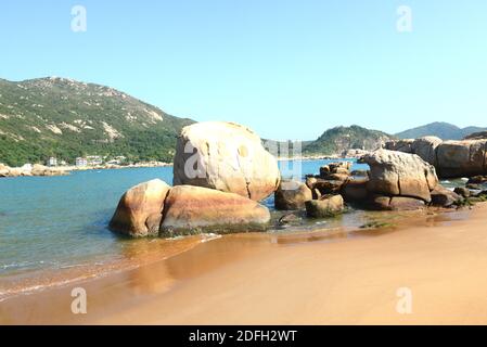 Paesaggi costieri a Shek Pai WAN nell'isola di Lamma a Hong Kong. Foto Stock