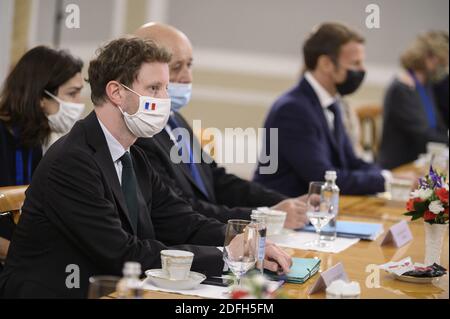 Clemente Beaune partecipa a un incontro bilaterale nel Palazzo Presidenziale di riga, Lettonia, il 29 settembre 2020, durante la sua visita ufficiale in Lettonia e nella regione baltica. Foto di Eliot Blondt/ABACAPRESS.COM Foto Stock