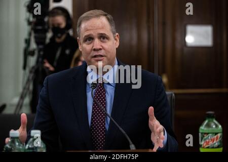Jim Bridenstine, amministratore della NASA, testimonia a Capitol Hill, a Washington, 30 settembre 2020, davanti al Senato Commercio, e al Comitato dei Trasporti sulle missioni, i programmi e i piani futuri della NASA. Foto di Graeme Jennings/piscina/ABACAPRESS.COM Foto Stock