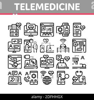 Icone della raccolta del trattamento telemedicina Imposta vettore Illustrazione Vettoriale