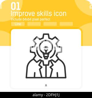 migliorare l'icona di skills premium con lo stile del contorno isolato su sfondo bianco. Modello di progettazione concettuale per il miglioramento dell'illustrazione vettoriale per siti Web e applicazioni Illustrazione Vettoriale