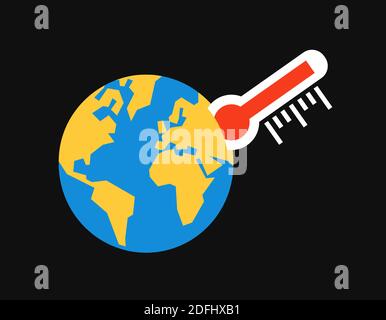 Riscaldamento globale / cambiamento climatico - il termometro mostra un aumento e un aumento della temperatura sul pianeta. Problema ecologico e ambientale. SimPe vecto Foto Stock