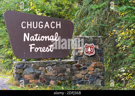 Cartello Chugach National Forest - Alaska Foto Stock