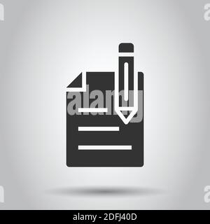 Icona di blog in stile appartamento. Documento con penna illustrazione vettoriale bianco su sfondo isolato. Contenuto il concetto di business. Illustrazione Vettoriale