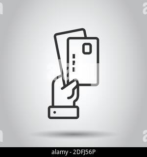 Carta di credito con icona a mano in stile piatto. Illustrazione del vettore di pagamento su sfondo bianco isolato. Acquista concetto di business. Illustrazione Vettoriale