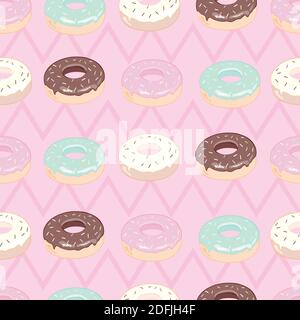 Disegnata a mano a ciambella seamless pattern. Illustrazione della pasticceria. Vettore di panetteria design di sfondo Illustrazione Vettoriale