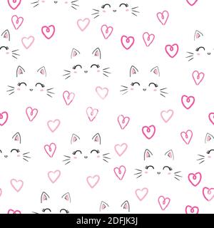 Pattern vettoriale senza giunture con gatti. Sorridente cute gatti sfondo. Illustrazione Vettoriale