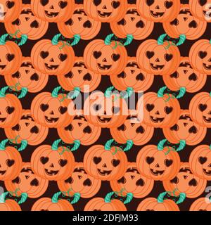 Modello senza cuciture di Halloween con zucca. Ripetizioni vettoriali colorate in stile piatto. Illustrazione Vettoriale