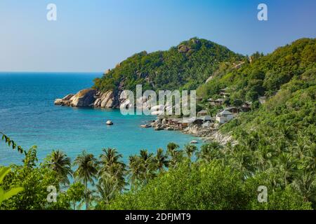 Bella costa della costa meridionale dell'isola, Thian Og baia, taa cha baia, sai daeng spiaggia, Koh Tao, Thailandia, Sud-Est asiatico. Foto Stock