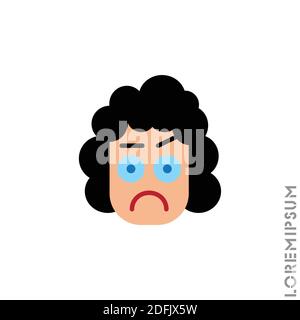 Pensare faccia emoji ragazza, icona donna. Segno di stile per il concetto mobile e web design. Icona vettore semplice del viso di riflessione emoji. Simbolo, illustrazione del logo Illustrazione Vettoriale