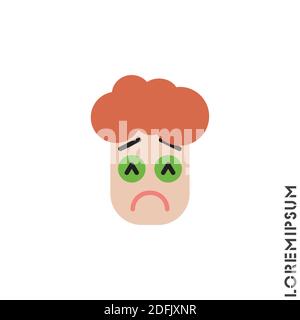 Triste e in cattivo umore Emoticon boy, uomo icona Vector Illustrazione. Stile colore. Vettore icona emoji depresso, triste, stressato, emozione, simbolo triste. Moderno f Illustrazione Vettoriale