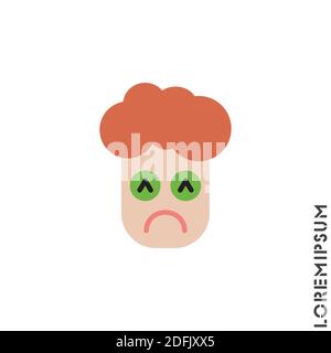 Depresso, triste, stressato emoji ragazzo, uomo icona vettore, emozione, triste simbolo. Moderne applicazioni Web e mobil Flat Symbol. Illustrazione vettoriale icona Emoticon triste Illustrazione Vettoriale
