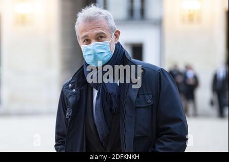 Il Vice Segretario Generale della CPN Pierrick Agostini arriva per un incontro con il Presidente francese e i rappresentanti dell'Unione di polizia francese, presso il Palazzo Elysee di Parigi il 15 ottobre 2020. Foto di Eliot Blondt/Abacapress.Com Foto Stock