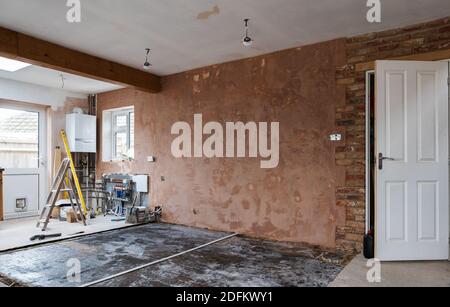 Intonacatura delle pareti, fondo marrone liscio Foto Stock