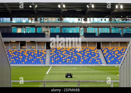 Wimbledon, Regno Unito. 05 dicembre 2020. Vista generale del campo e dello stand ovest durante la partita Sky Bet League 1 tra AFC Wimbledon e Bristol Rover al Plow Lane Stadium di Wimbledon, Inghilterra, il 5 dicembre 2020. Foto di Carlton Myrie. Credit: Prime Media Images/Alamy Live News Foto Stock