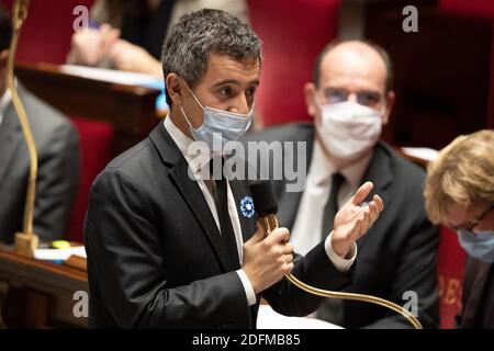 Il Ministro degli interni francese Gerald Darmanin partecipa a una sessione di interrogazioni rivolte al governo all'Assemblea nazionale francese, il 10 novembre 2020, a Parigi, Francia. Foto di David Niviere/ABACAPRESS.COM Foto Stock