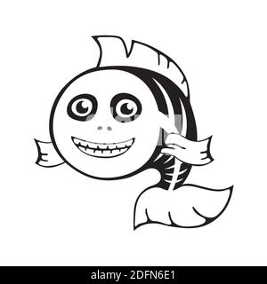 Carino scheletro di pesce. Modello Halloween per stampa, motivo. Illustrazione Vettoriale