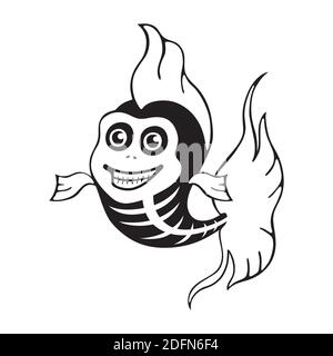 Carino scheletro di pesce. Modello Halloween per stampa, motivo. Illustrazione Vettoriale