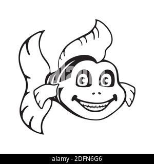 Carino scheletro di pesce. Modello Halloween per stampa, motivo. Illustrazione Vettoriale