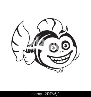 Carino scheletro di pesce. Modello Halloween per stampa, motivo. Illustrazione Vettoriale
