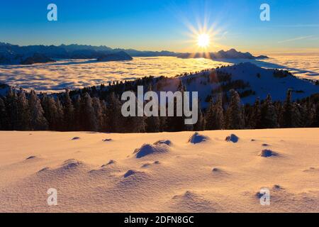 Pilatus, massiccio del Pilatus, vista dal Rigi, Svizzera Foto Stock