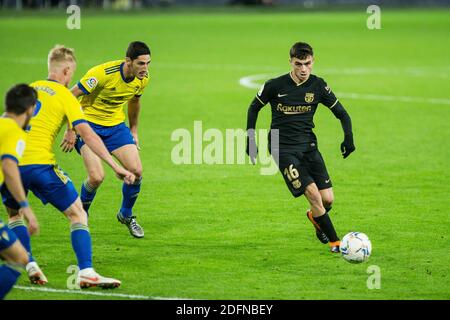 Cadice, Spagna. 05 dicembre 2020. Pedro 'Pedri' Gonzalez di Barcellona durante la partita di calcio del campionato spagnolo la Liga tra Cadice CF e FC Barcellona il 5 dicembre 2020 allo stadio Ramon de Carranza di Cadice, Spagna - Foto Joaquin Corchero / Spagna DPPI / DPPI / LM Credit: Paola Benini/Alamy Live News Foto Stock