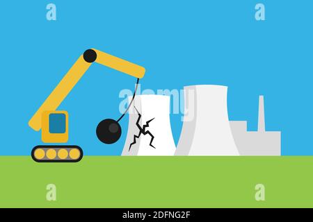 Uscita fase centrale nucleare - la centrale elettrica per l'energia atomica viene interrotta, chiusa, abbandonata terminata. Demolizione e distruzione di fabbrica. VEC Foto Stock