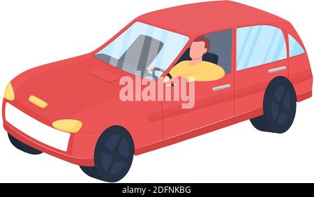Uomo in rosso auto piatto colore vettore carattere senza volto Illustrazione Vettoriale