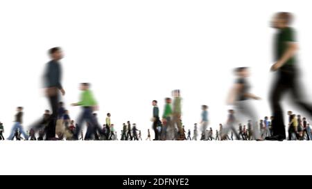 Gruppo moderno gente blurry che cammina su Rush stile di vita attivo bianco rendering 3d dell'ora Foto Stock