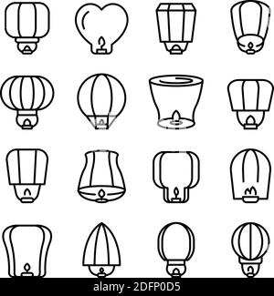 Set di icone delle lanterne flottanti. Contorno insieme di lanterna fluttuante icone vettoriali per web design isolato su sfondo bianco Illustrazione Vettoriale